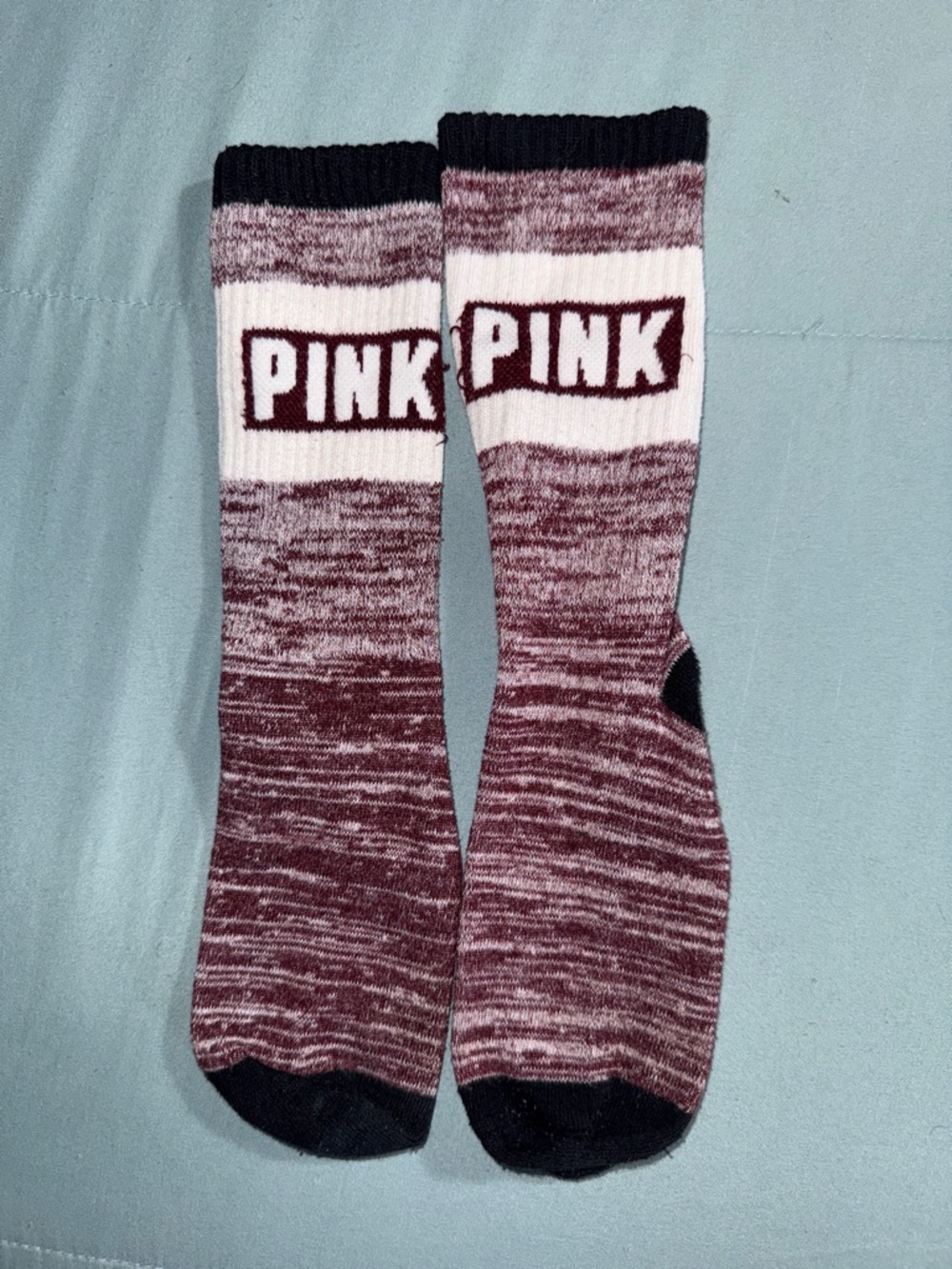 PINK Victoria's Secret Marled Crew Socks in Burgundy and White